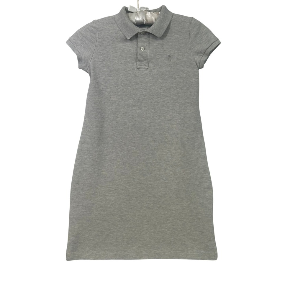 Polo Ralph Lauren Mesh Mini Dress Womens XS Gray Pique Pony Logo Preppy
